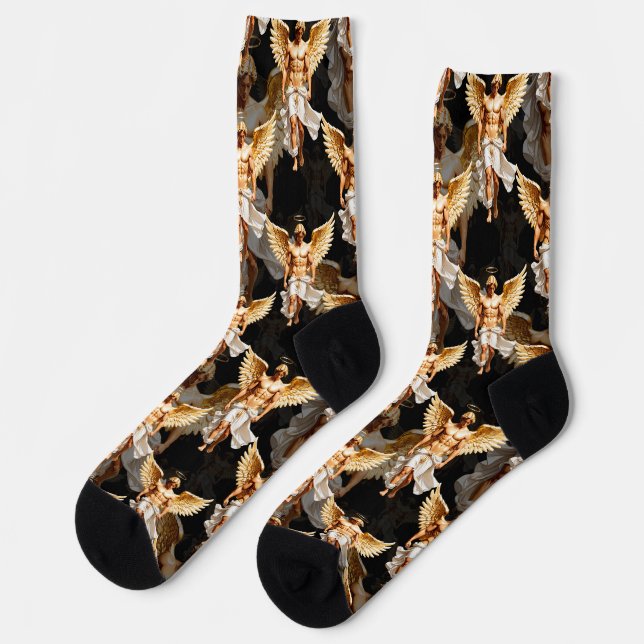 Celestial Golden Angels Pattern Design  Socks (Left)