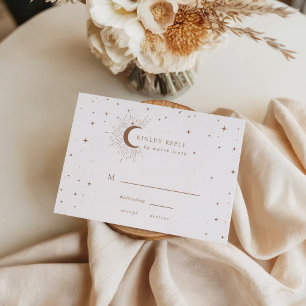 Celestial Golden Moon And Stars Wedding Letterpress RSVP Cards