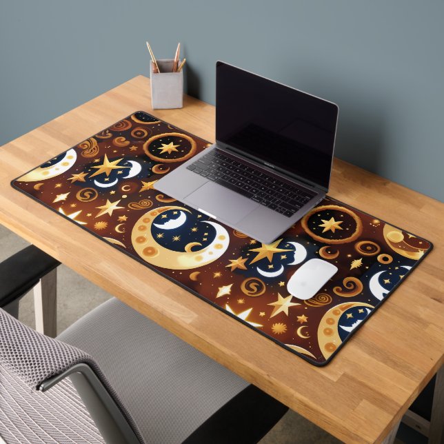 Celestial Golden Ochre Moon for Astrology Lovers Desk Mat (Office 2)