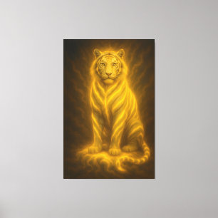 Celestial Golden Seated White Tiger – Divine Aura  Canvas Print
