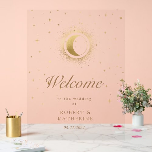 Celestial Golden Stars Moon  Acrylic Sign