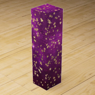 Celestial Golden Stars on Pink Galaxy Background Wine Box