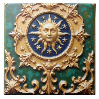 Celestial Golden Sun Plaque Ceramic Tile