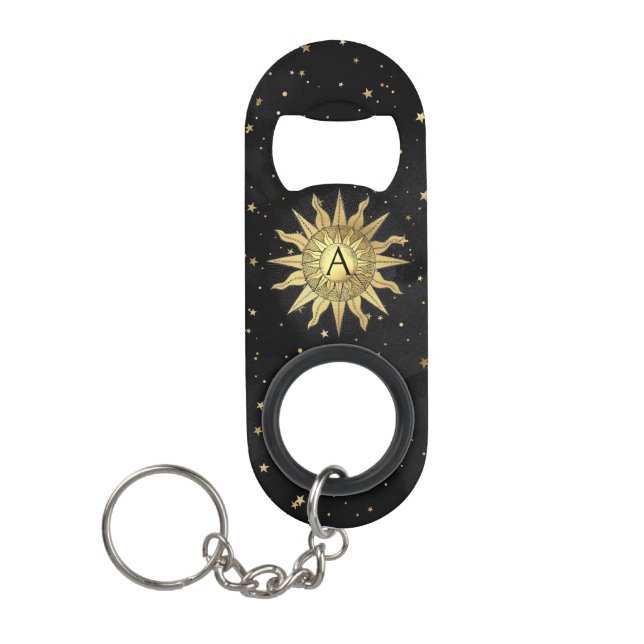 Celestial Golden Sun Stainless Steel Bottle Opener (Front)