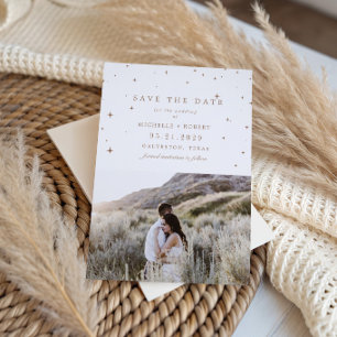 Celestial Golden Wedding Save The Date Letterpress Photo Cards