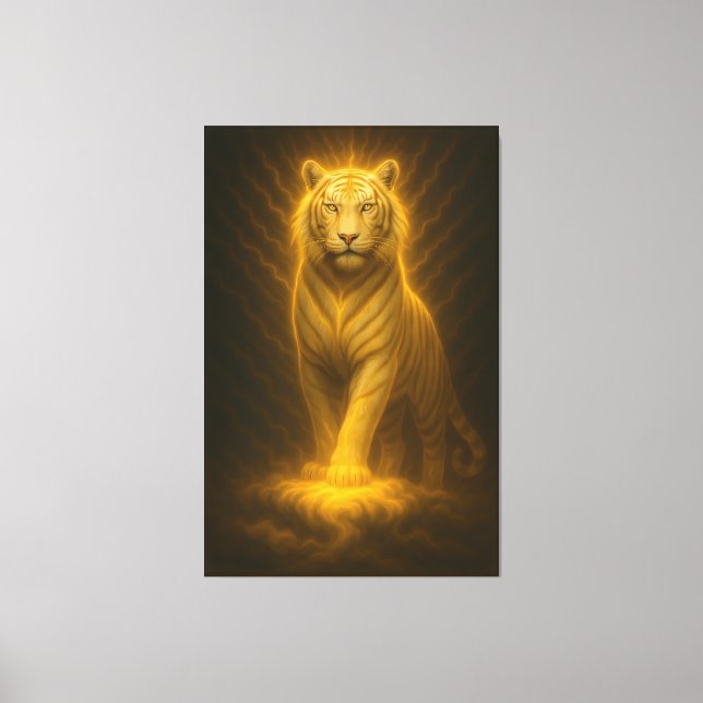 Celestial Golden White Tiger – Divine Gaze Luminou Canvas Print (Front)