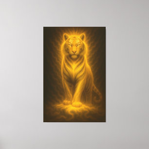 Celestial Golden White Tiger – Divine Halo Fantasy Canvas Print