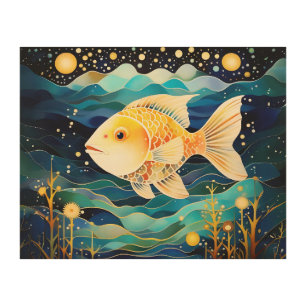 Celestial Goldfish Wood Wall Art