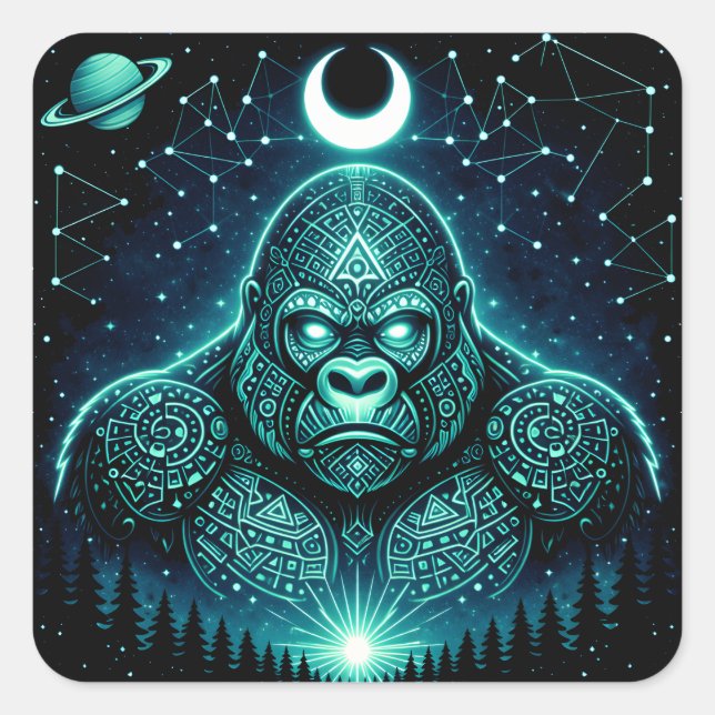 Celestial Gorilla – Cosmic Primate Wildlife Galaxy Square Sticker (Front)