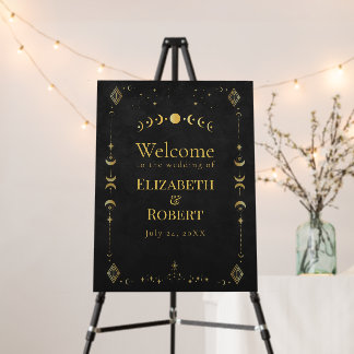Celestial Gothic Black and Gold Wedding Welcome Foam Board