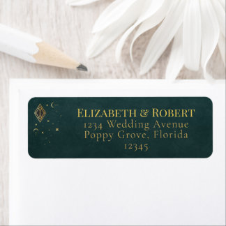 Celestial Gothic Dark Teal Wedding Address Label
