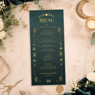 Celestial Gothic Dark Teal Wedding Menu Card