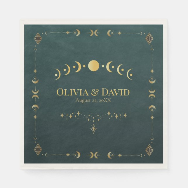 Celestial Gothic Dark Teal Wedding Napkins (Front)