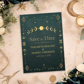 Celestial Gothic Dark Teal Wedding Save the Date