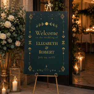 Celestial Gothic Dark Teal Wedding Welcome Sign
