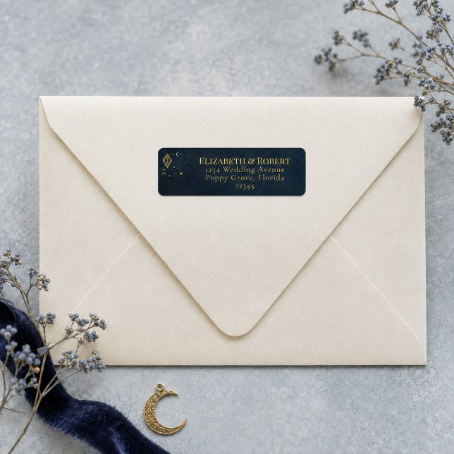 Celestial Gothic Midnight Blue Gold Return Address Label (Celestial Gothic Midnight Blue Gold Return Address Label)