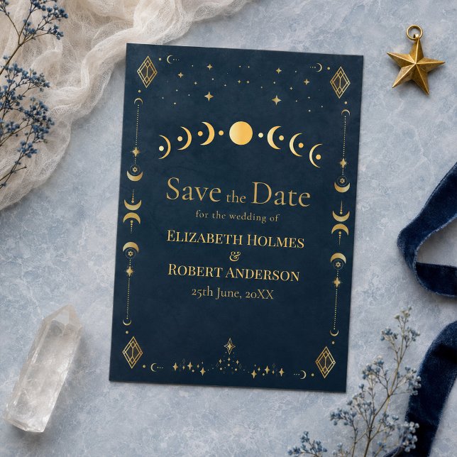 Celestial Gothic Midnight Blue Gold Save the Date (Celestial Gothic Midnight Blue Gold Save the Date)