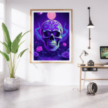 Celestial Gothic Skull with Enchanted Floral Dream
