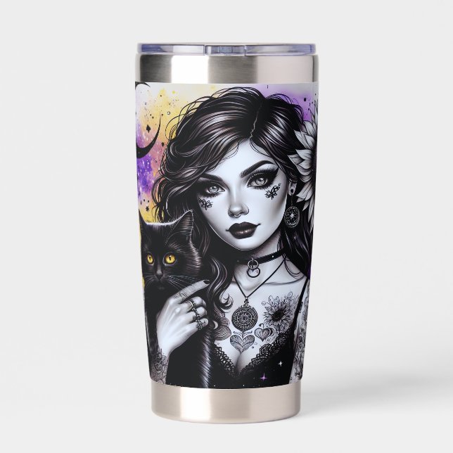 Celestial Gothic Witch and Black Cat Insulated Tumbler (Back)