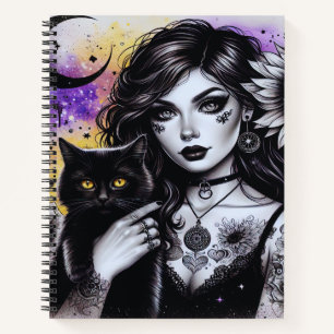 Celestial Gothic Witch and Black Cat Notebook