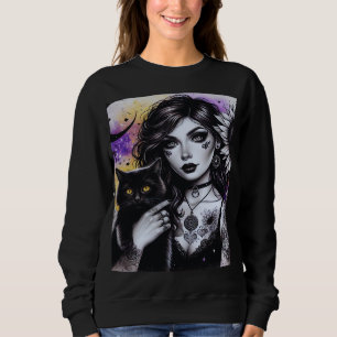 Celestial Gothic Witch and Black Cat Sweatshirt