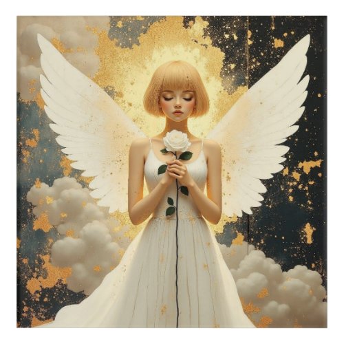 Celestial Grace | Pretty Angel and Rose Acrylic Print