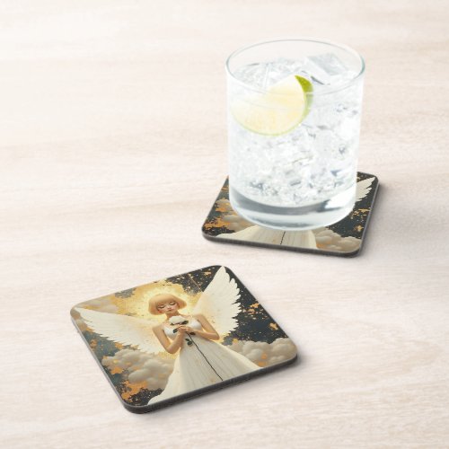 Celestial Grace | Pretty Angel and Rose Beverage Coaster