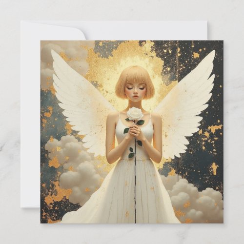 Celestial Grace | Pretty Angel and Rose Blank Card