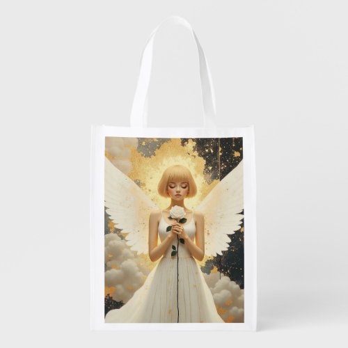 Celestial Grace Pretty Angel and Rose Grocery Bag