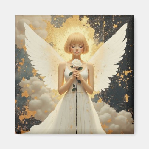 Celestial Grace | Pretty Angel and Rose Magnet