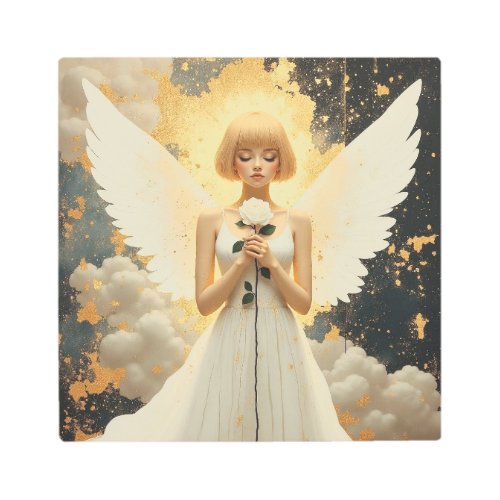 Celestial Grace | Pretty Angel and Rose  Metal Print