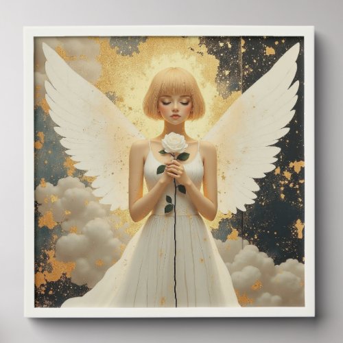 Celestial Grace | Pretty Angel and Rose Peel And Stick Photo Tile