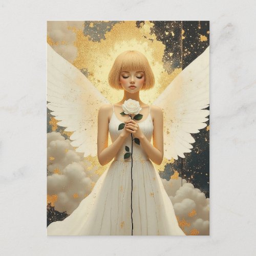 Celestial Grace | Pretty Angel and Rose Postcard
