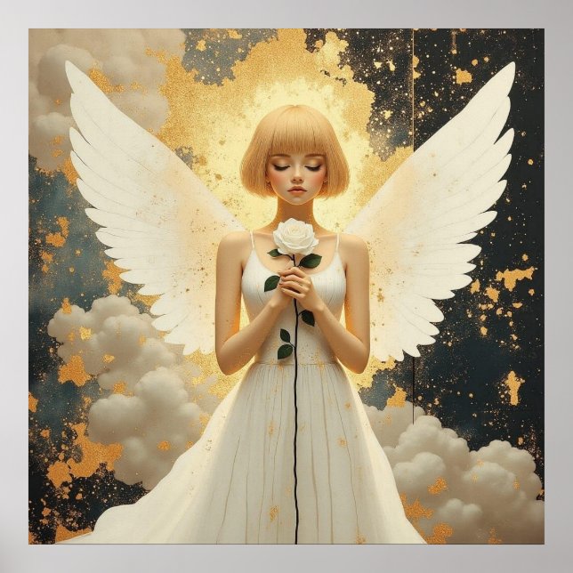 Celestial Grace | Pretty Angel and Rose  Poster (Front)