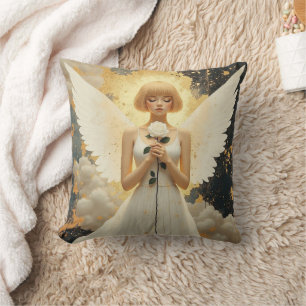 Celestial Grace Pretty Angel and Rose Throw Pillow