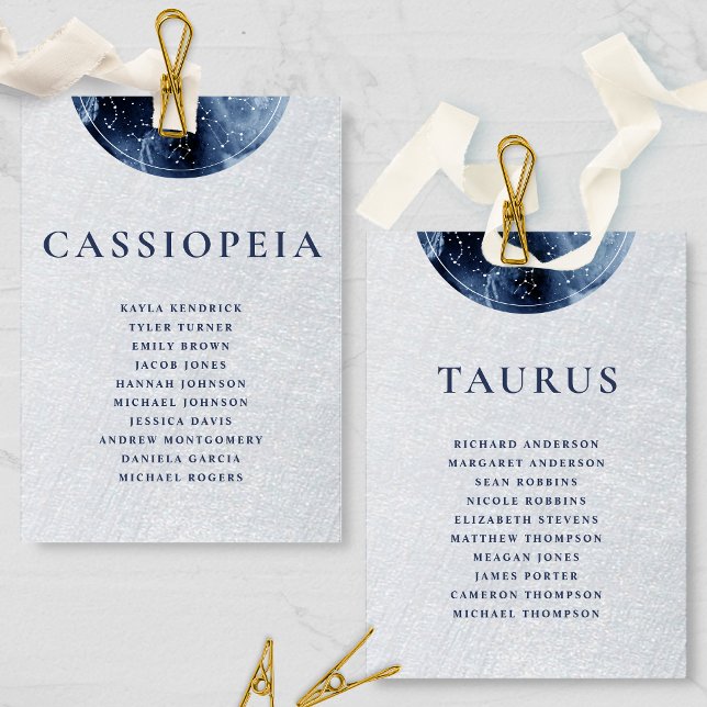Celestial Gray Blue Seating Plan Cards Guest Names (Creator Uploaded)
