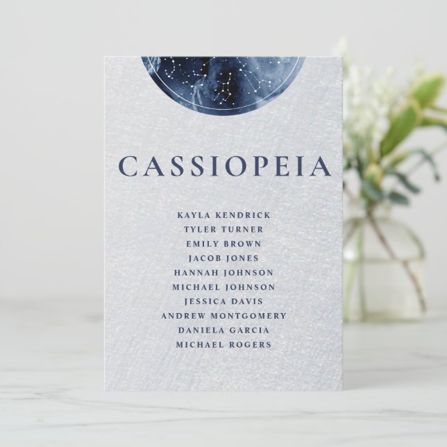 Celestial Gray Blue Seating Plan Cards Guest Names (Standing Front)