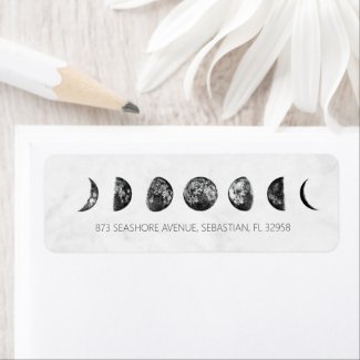 Celestial Gray Marble Moon Phases Wedding Label