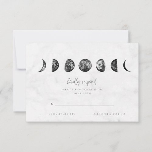 Celestial Gray Marble Moon Phases Wedding RSVP