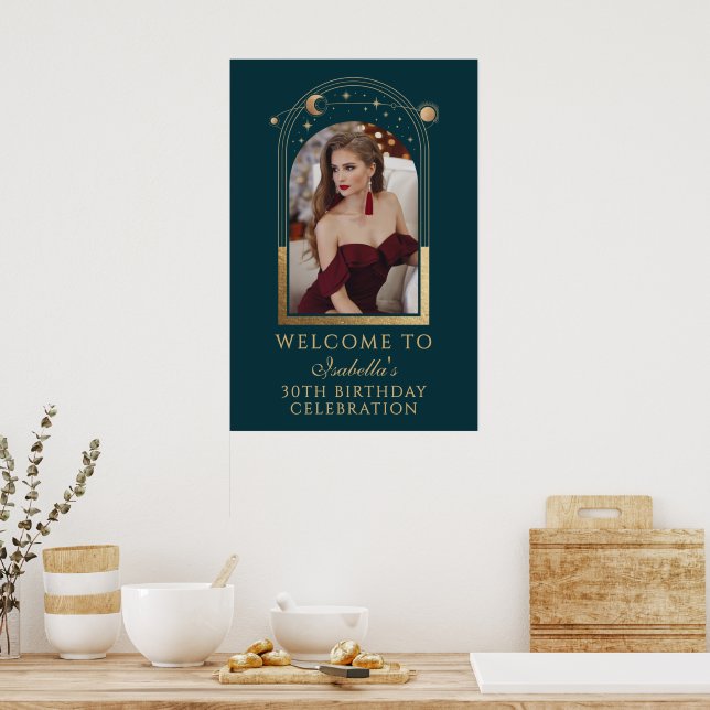 Celestial Green Gold 30th Birthday Welcome Poster (Kitchen)