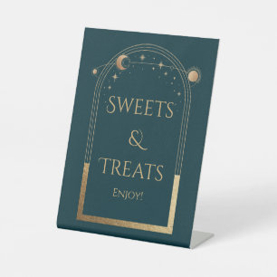 Celestial Green Gold Birthday Sweets & Treats Pedestal Sign