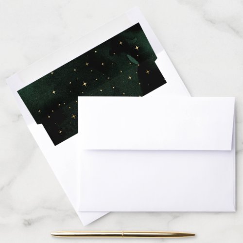 Celestial Green Gold Stars Envelope Liner