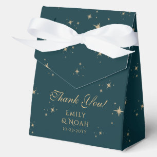 Celestial Green Gold Sun Moon Astronomy Wedding Favor Boxes