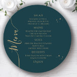 Celestial Green Gold Sun Moon Stars 30th Birthday Menu<br><div class="desc">Celestial Green Gold Sun Moon Stars 30th Birthday Menu Cards features a golden stars on a green background with your menu details in the center in modern gold calligraphy script. Personalize by editing the text in the text boxes provided. Designed for you by Evco Studio www.zazzle.com/store/evcostudio</div>