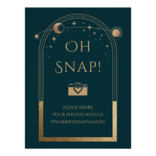 Celestial Green Gold Sun Moon Stars Oh Snap Poster