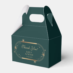 Celestial Green Gold Sun Moon Stars Wedding Favor Boxes