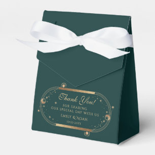 Celestial Green Gold Sun Moon Stars Wedding Favor Boxes