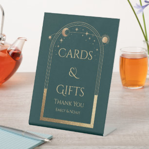 Celestial Green Gold Wedding Cards and Gifts Pedestal Sign