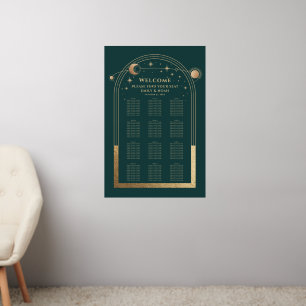 Celestial Green Gold Wedding Seating Chart Wall Decal