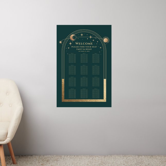 Celestial Green Gold Wedding Seating Chart Wall Decal (Living Room 2)